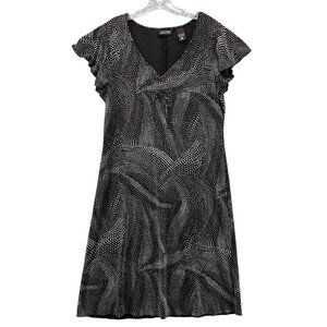 New York &amp; Co Women Dress Size XL Swirl Polka Dot Black White
